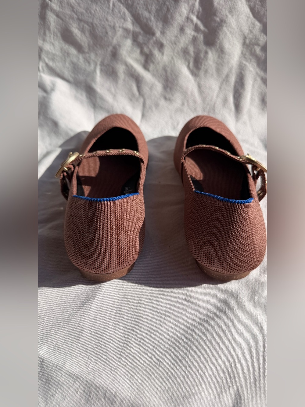 Rothy’s Hazelnut Brown Ballet Flats Shoes Mary Jane’s Grommet Buckle Knit 7 - Picture 4 of 7
